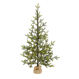 4' Fraser Fir Natural Look Artificial Christmas Tree with 100 Clear LED Lights, a Burlap Base and 403 Bendable Branches