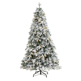 6' Flocked Vermont Mixed Pine Artificial Christmas Tree with 300 Clear LEDs Lights