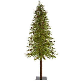 9' Wyoming Alpine Artificial Christmas Tree with 300 Clear (multifunction LED Lights and Pine Cones on Natural Trunk