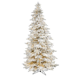 9' Flocked Grand Northern Rocky Fir Artificial Christmas Tree with 8208 Warm Cluster (Multifunction LED Lights and 1818 Bendable Branches