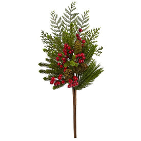 26" Mixed Pine, Pinecone and Berry Artificial Plant (Set of 3