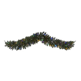 6' Flocked Artificial Christmas Garland with 50 Multi-Colored LED Lights and Berries