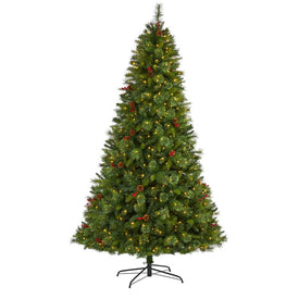 8' Aberdeen Spruce Artificial Christmas Tree with 500 Clear LED Lights, Pine Cones and Red Berries