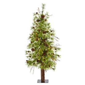 4' Wyoming Alpine Artificial Christmas Tree with 50 Clear (multifunction LED Lights and Pine Cones on Natural Trunk