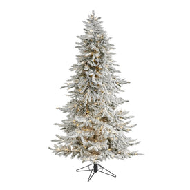 6.5' Flocked Grand Northern Rocky Fir Artificial Christmas Tree with 1150 Warm Micro (Multifunction with Remote Control LED Lights, Instant Connect Technology and 820 Bendable Branches