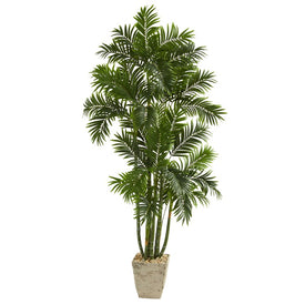 71" Areca Palm Artificial Tree in Country White Planter