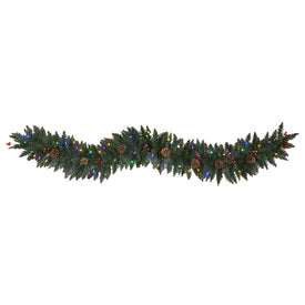 6' Snow Dusted Artificial Christmas Garland with 50 Multi-Colored LED Lights, Berries and Pinecones