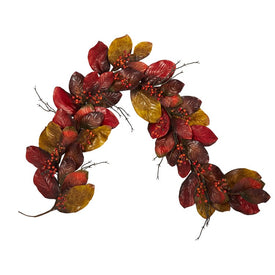 6' Autumn Magnolia Leaf with Berries Artificial Garland