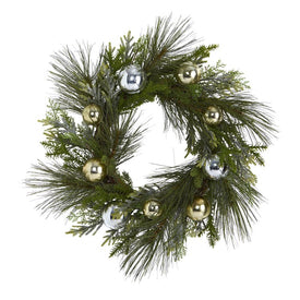 26" Sparkling Pine Artificial Wreath with Decorative Ornaments