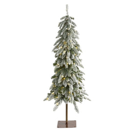 4.5' Flocked Washington Alpine Christmas Artificial Tree with 100 White Warm LED Lights and 285 Bendable Branches