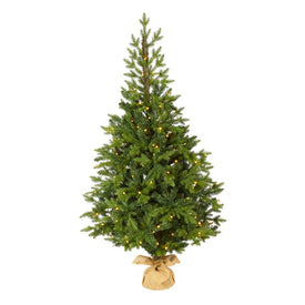 5' Fraser Fir Natural Look Artificial Christmas Tree with 190 Clear LED Lights, a Burlap Base and 1217 Bendable Branches