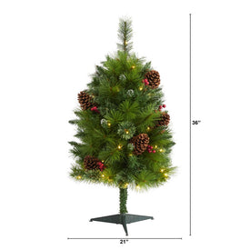 3' Montana Mixed Pine Artificial Christmas Tree with Pine Cones, Berries and 50 Clear LED Lights