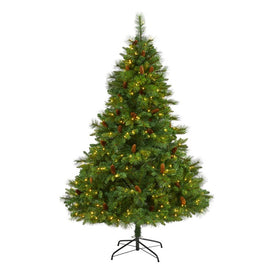 6' West Virginia Full Bodied Mixed Pine Artificial Christmas Tree with 300 Clear LED Lights and Pine Cones