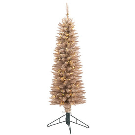 4' Champagne Pencil Artificial Christmas Tree with 150 (multifunction Clear LED Lights
