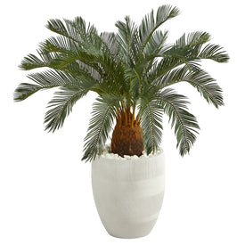 3.5' Cycas Artificial Tree in White Planter