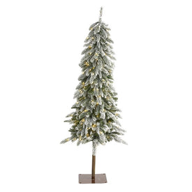 5.5' Flocked Washington Alpine Christmas Artificial Tree with 150 White Warm LED Lights and 377 Bendable Branches