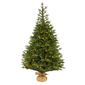 6' Fraser Fir Natural Look Artificial Christmas Tree with 300 Clear LED Lights, a Burlap Base and 2113 Bendable Branches