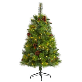4' Montana Mixed Pine Artificial Christmas Tree with Pine Cones, Berries and 150 Clear LED Lights