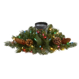 16" Flocked and Glittered Artificial Christmas Pine Candelabrum with 35 Multi-Colored Lights and Pine Cones