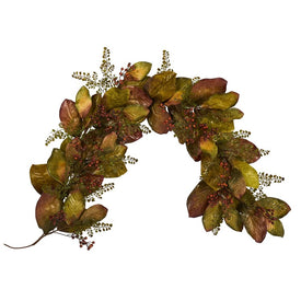 6' Autumn Magnolia Leaf and Berries Artificial Garland