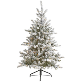 5' Flocked West Virginia Spruce Artificial Christmas Tree with 200 Clear Lights and 604 Bendable Branches