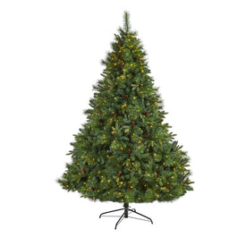7' West Virginia Full Bodied Mixed Pine Artificial Christmas Tree with 450 Clear LED Lights and Pine Cones