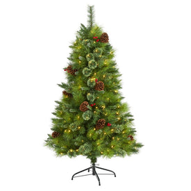 5' Montana Mixed Pine Artificial Christmas Tree with Pine Cones, Berries and 250 Clear LED Lights