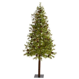 7' Wyoming Alpine Artificial Christmas Tree with 200 Clear (multifunction LED Lights and Pine Cones on Natural Trunk