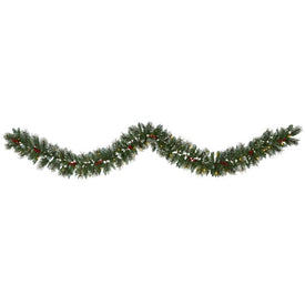 9' Frosted Swiss Pine Artificial Garland with 50 Clear LED Lights and Berries