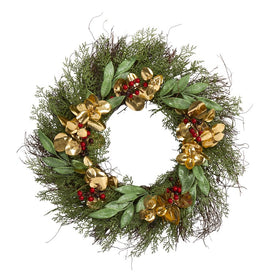 20" Cedar, Ruscus, Berries and Golden Eucalyptus Artificial Wreath