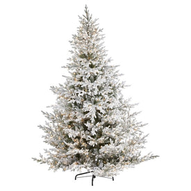 8' Flocked Fraser Fir Artificial Christmas Tree with 800 Warm White Lights and 4892 Bendable Branches