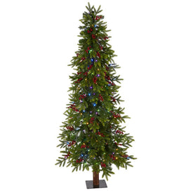 6' Victoria Fir Artificial Christmas Tree with 250 Multi-Color (Multifunction LED Lights, Berries and 415 Bendable Branches