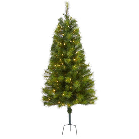 4' Green Valley Pine Artificial Christmas Tree with 100 Warm White LED Lights and 201 Bendable Branches