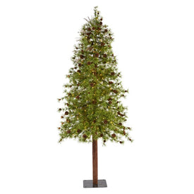 8' Wyoming Alpine Artificial Christmas Tree with 250 Clear (multifunction LED Lights and Pine Cones on Natural Trunk