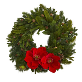 30" Magnolia, Pine and Pinecone Artificial Wreath