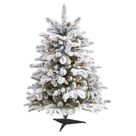 3' Flocked North Carolina Fir Artificial Christmas Tree with 150 Warm White Lights and 545 Bendable Branches