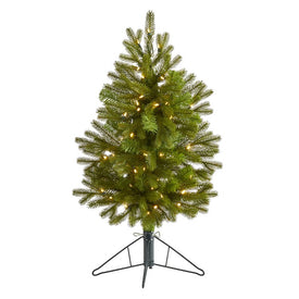 3' Cambridge Spruce Flat Back Artificial Christmas Tree with 50 Warm White (Multifunction LED Lights and 113 Bendable Branches