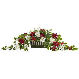 39" Poinsettia and Variegated Holly Artificial Plant in Decorative Planter (Real Touch