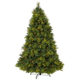 6.5' North Carolina Mixed Pine Artificial Christmas Tree with 350 Warm White LED Lights, 1367 Bendable Branches and Pinecones