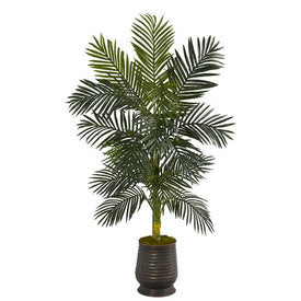 62" Golden Cane Artificial Palm Tree in Ribbed Metal Planter