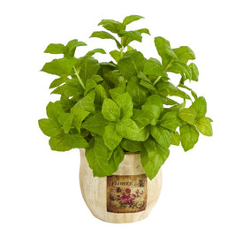 12" Basil Artificial Plant in Decorative Planter
