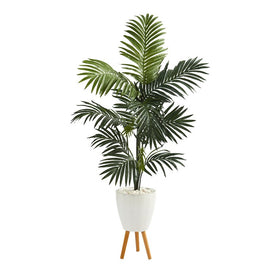 69" Kentia Artificial Palm Tree in White Planter with Stand