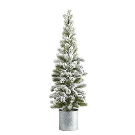 3' Flocked Christmas Artificial Pine Tree in Tin Planter