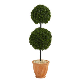 46" Boxwood Double Ball Artificial Topiary Tree in Terra-Cotta Planter UV-Resistant (Indoor/Outdoor