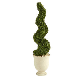 56" Spiral Hazel Leaf Artificial Topiary Tree in Decorative Urn