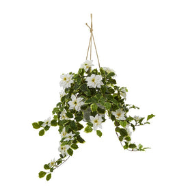 3.5' Poinsettia and Variegated Holly Artificial Plant in Hanging Metal Bucket (Real Touch