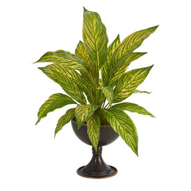 17" Musa Leaf Artificial Plant in Metal Chalice