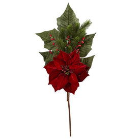 31" Poinsettia, Berries and Pine Artificial Flower Bundle (Set of 3