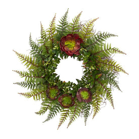 23" Assorted Fern and Echeveria Succulent Artificial Wreath