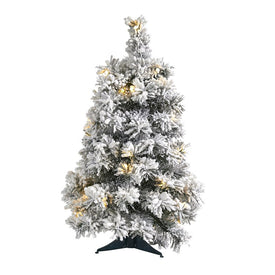 2' Flocked Artificial Christmas Tree with 30 Clear LED Lights
